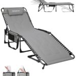 מיטת שיזוף מתקפלת KingCamp Magnolia B40 בצבע אפור - פתוחה במצב שכיבה