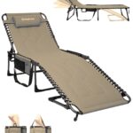 מיטת שיזוף מתקפלת KingCamp Magnolia B40 בצבע בז' - פתוחה במצב שכיבה