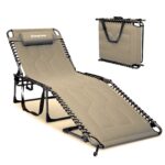 מיטת שיזוף מתקפלת KingCamp Magnolia B40 בצבע בז' - מבט צד עם כרית ראש